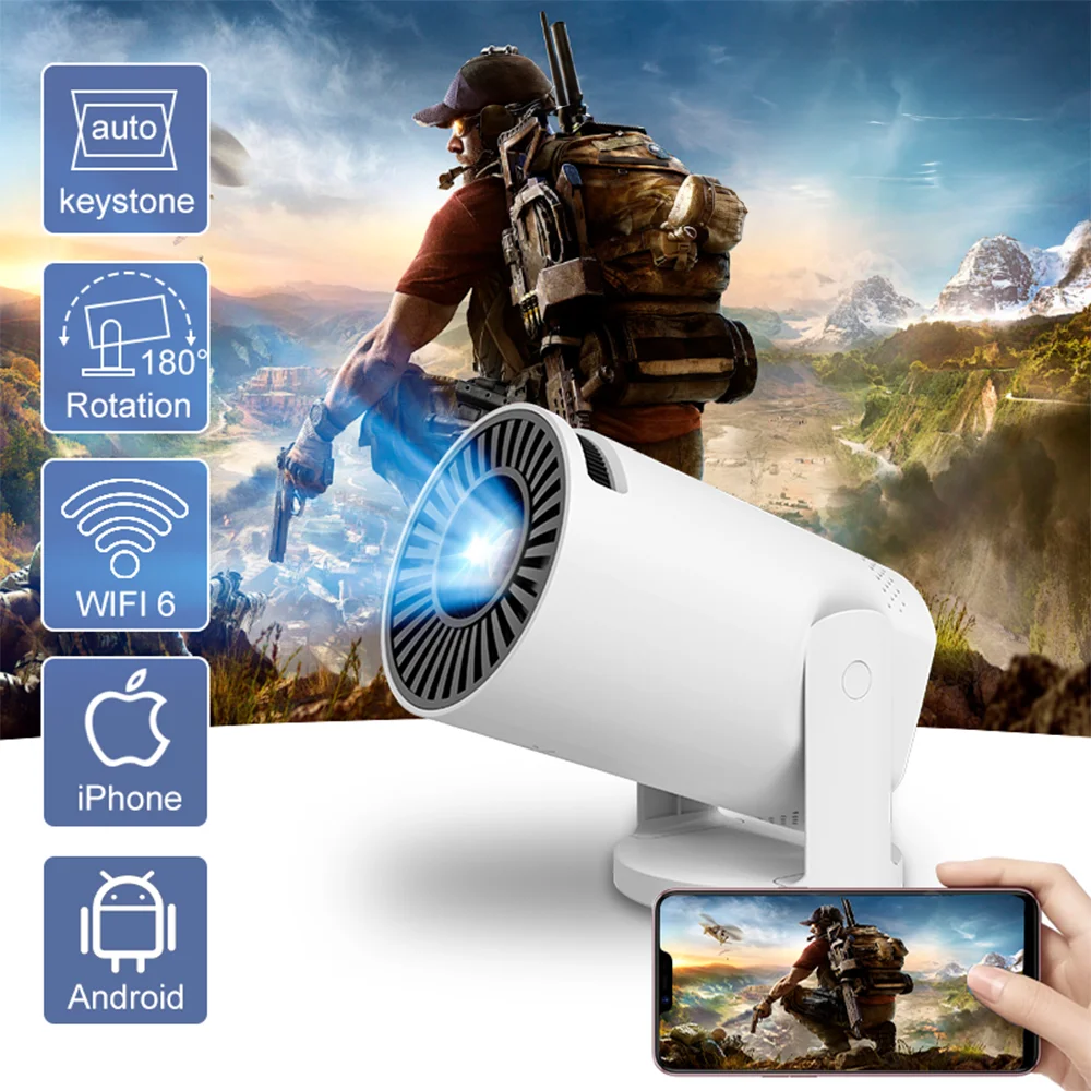 Portable Wi-Fi 6 Mini Projector with Rotating Stand