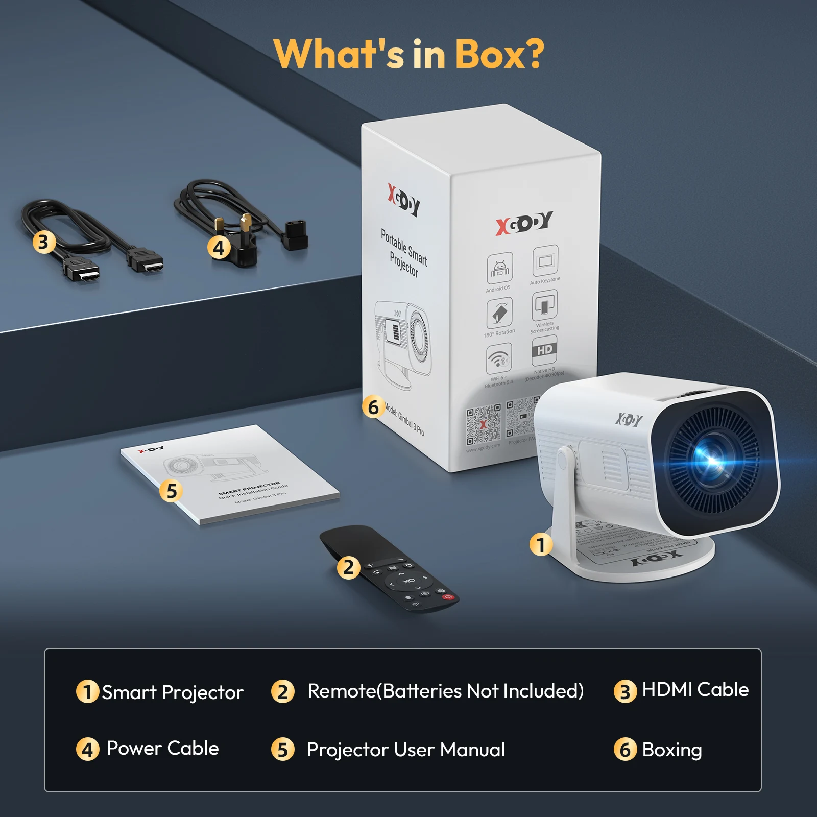 XGODY Gimbal 3 Pro Wi-Fi 6 Portable Projector - Image 7