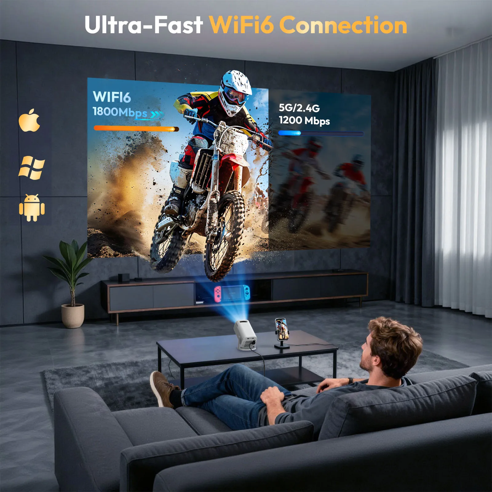 XGODY Gimbal 3 Pro Wi-Fi 6 Portable Projector - Image 5
