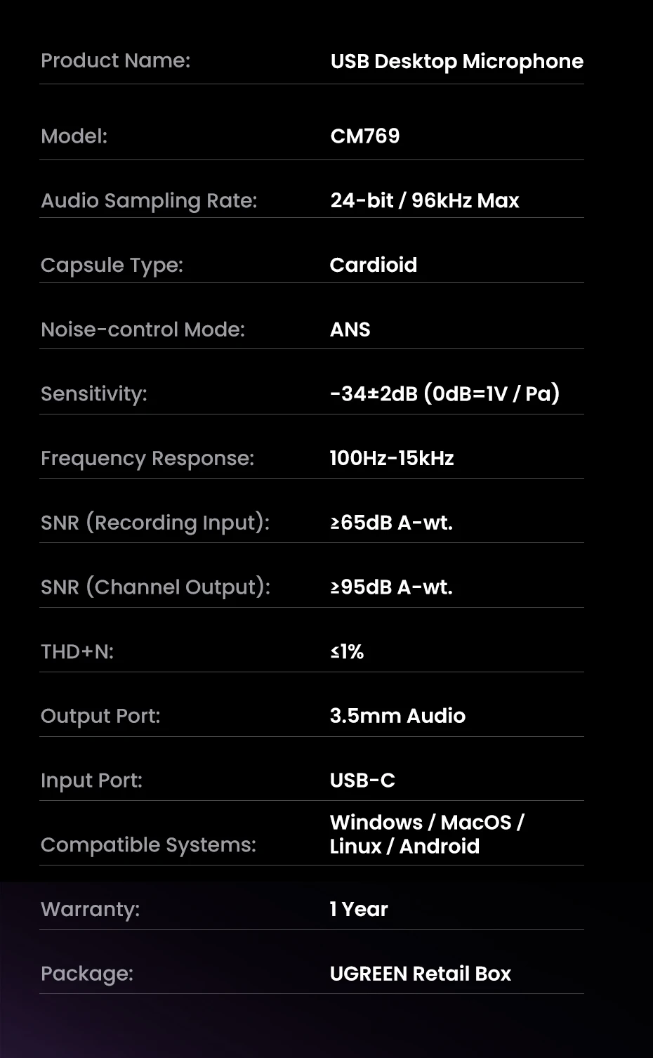UGREEN CM769 USB-C RGB Condenser Microphone product image 24
