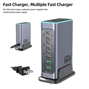 8-Port GaN Desktop Charger with 100W USB-C PD