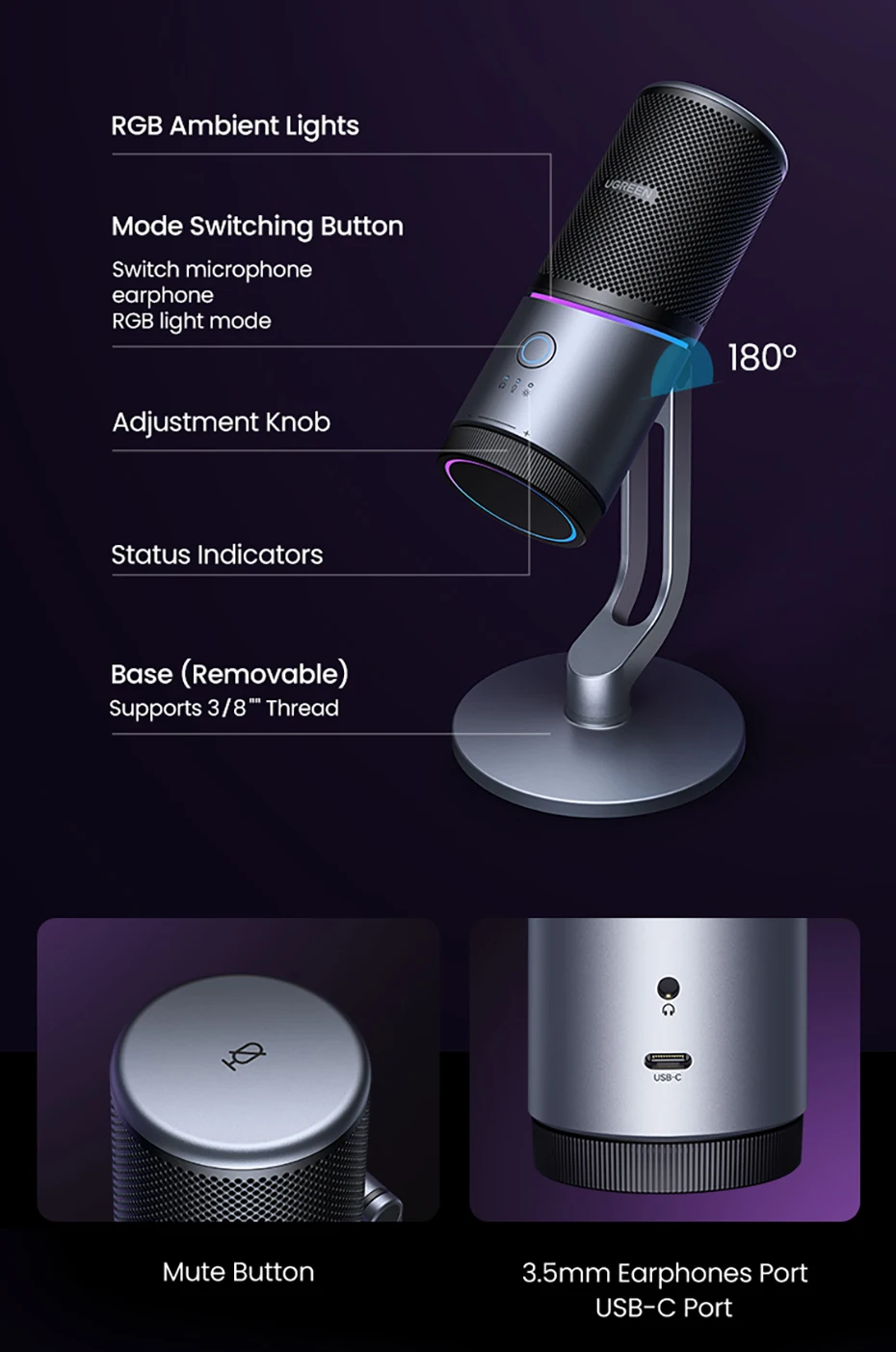UGREEN CM769 USB-C RGB Condenser Microphone product image 17