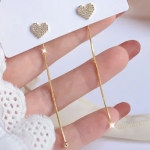 14K Gold-Plated Zircon Heart Drop Earrings