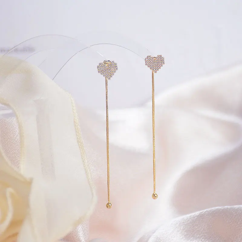 14K Gold-Plated Zircon Heart Drop Earrings - Image 2