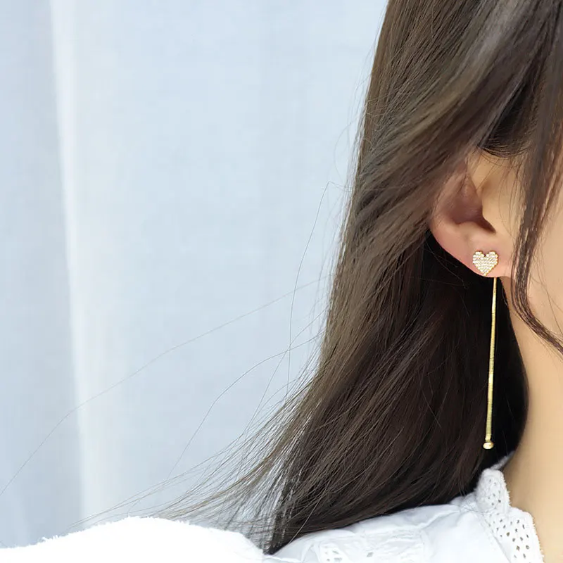 14K Gold-Plated Zircon Heart Drop Earrings - Image 5