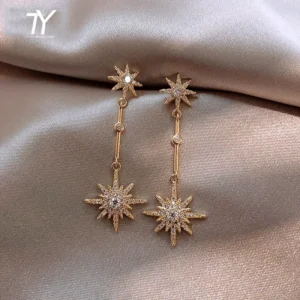 Crystal Star Long Drop Earrings