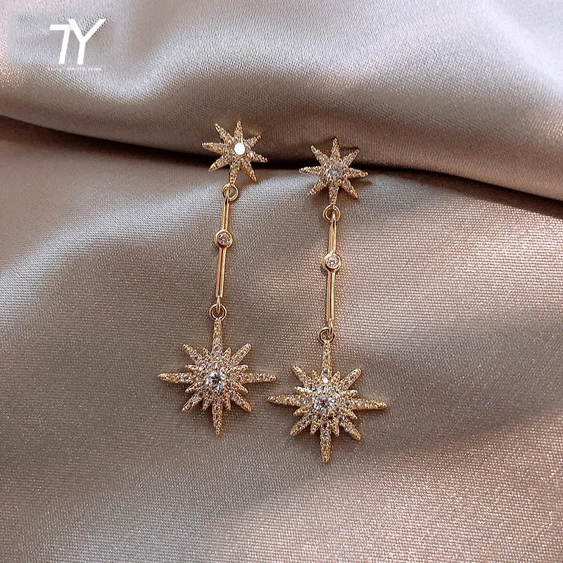 Crystal Star Long Drop Earrings