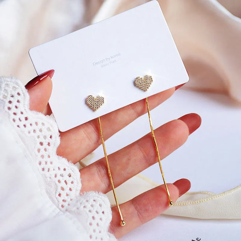 14K Gold-Plated Zircon Heart Drop Earrings - Image 7