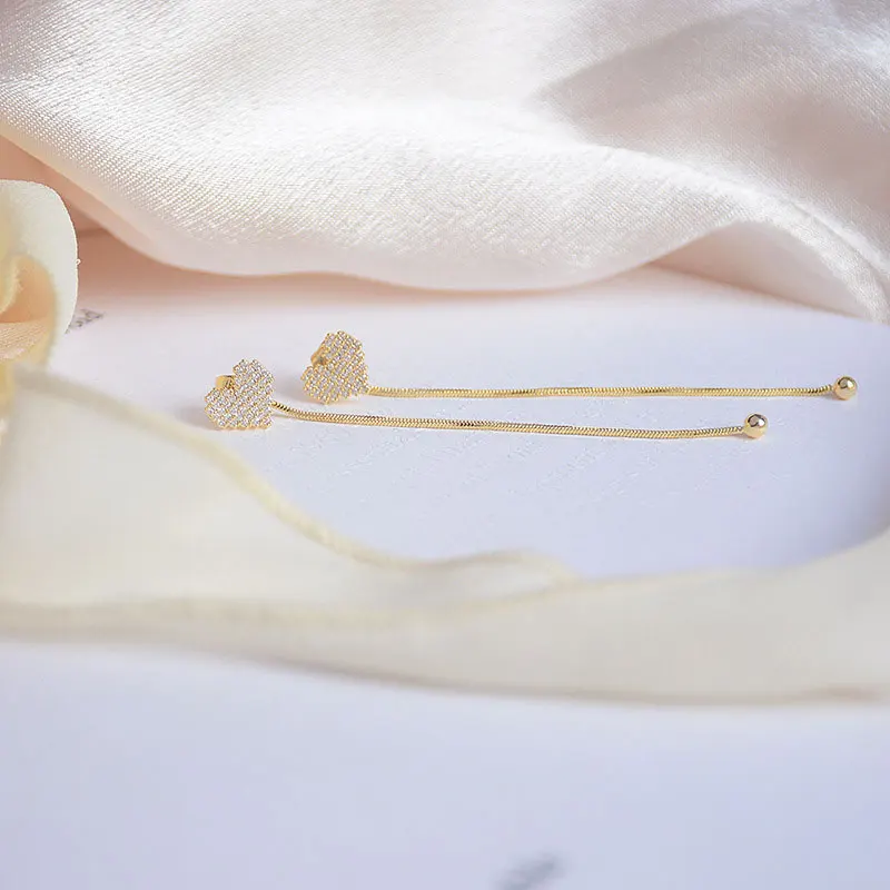14K Gold-Plated Zircon Heart Drop Earrings - Image 4
