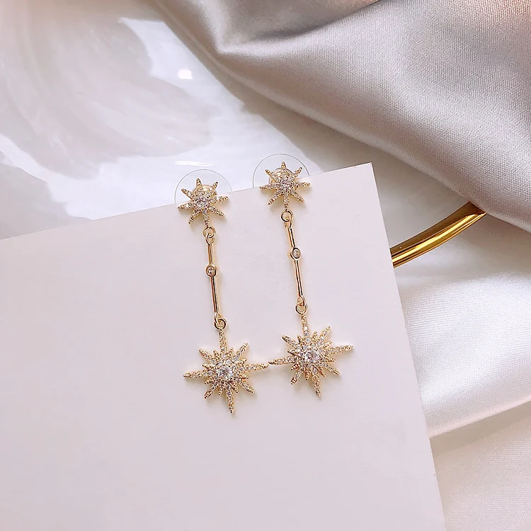 Crystal Star Long Drop Earrings - Image 3