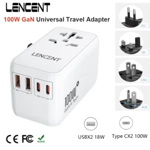 LENCENT 100W GaN Universal Travel Adapter