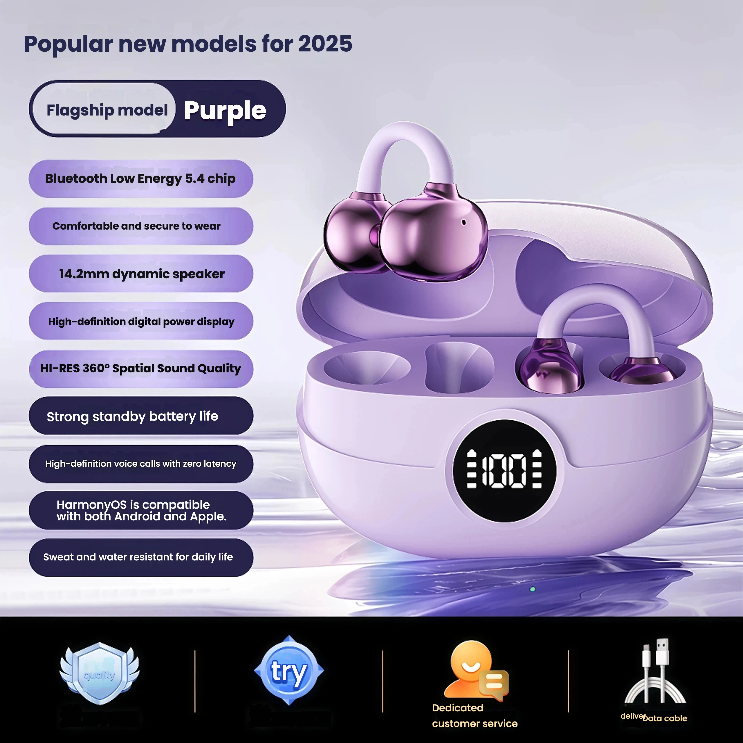OWS Clip-On Open-Ear Wireless Earbuds