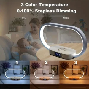 Wireless Charging Station with Clock and Desk Lamp