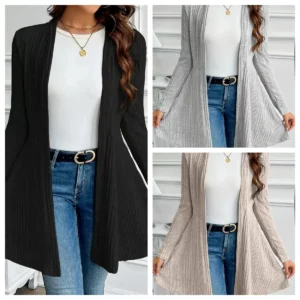 Women’s Ribbed Open-Front Long Cardigan
