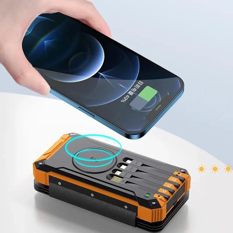 30,000mAh Solar Power Bank with Built-In Cables - Image 3