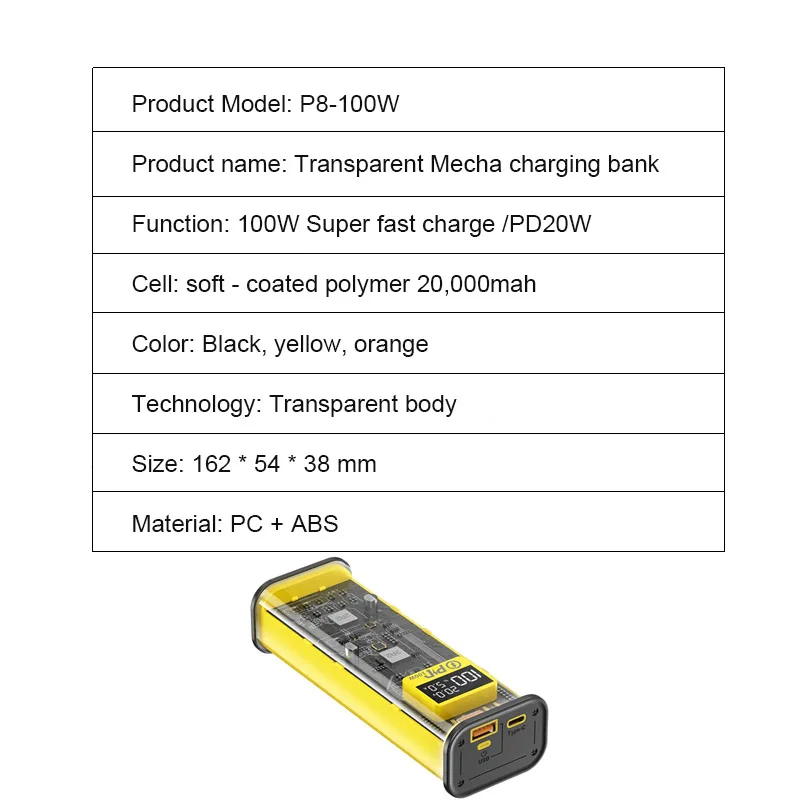 20,000mAh Transparent 100W Power Bank - Image 6
