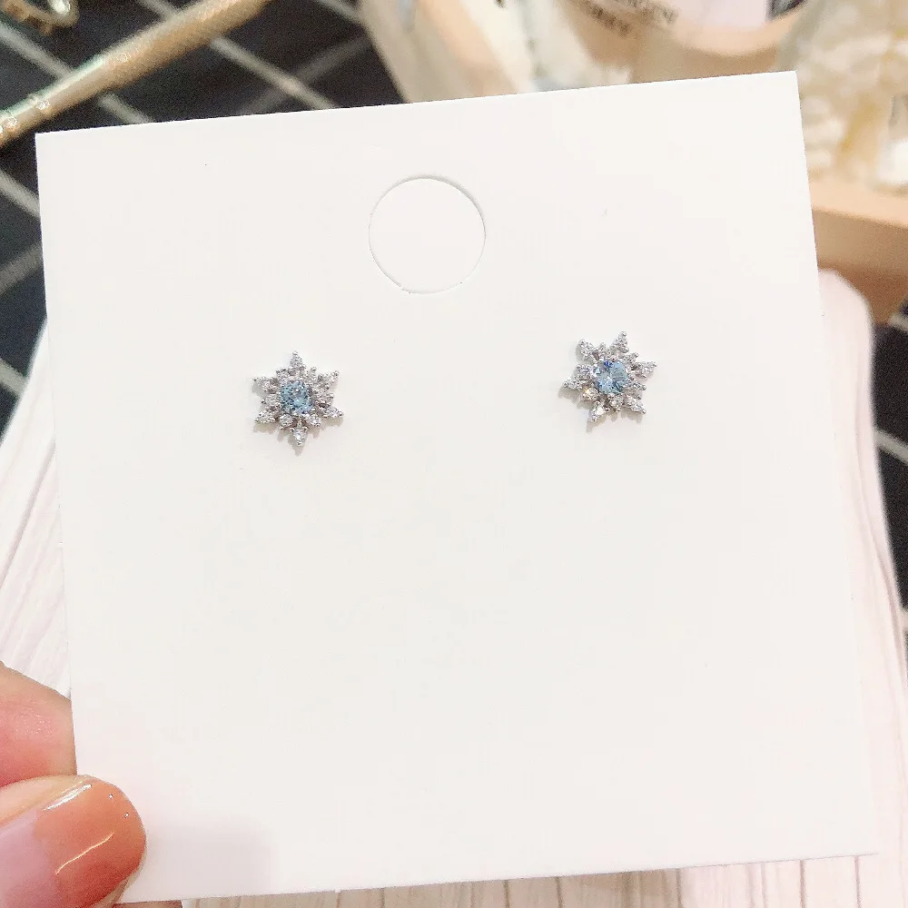 Silver Snowflake Zircon Stud Earrings - Image 2