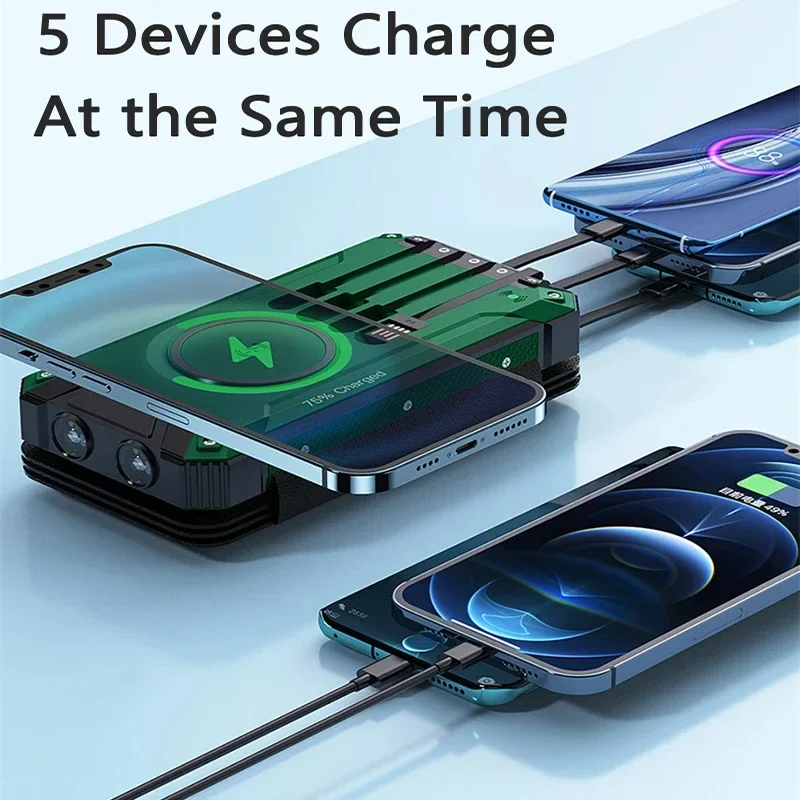 30,000mAh Solar Power Bank with Built-In Cables - Image 4