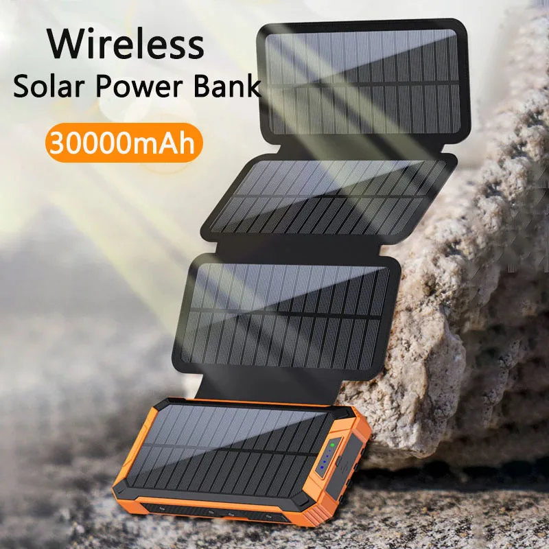 30,000mAh Solar Power Bank with Built-In Cables