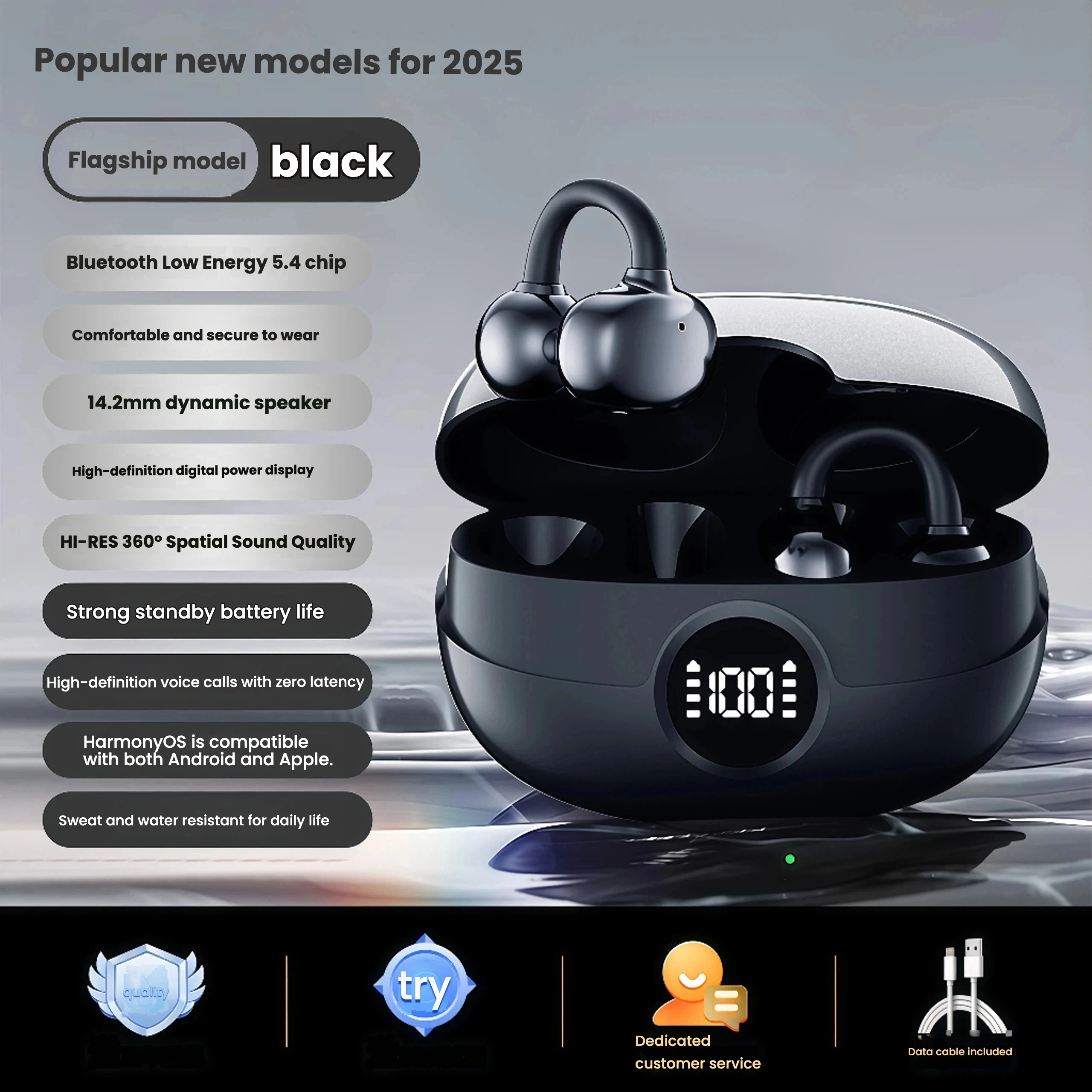 OWS Clip-On Open-Ear Wireless Earbuds - Image 2