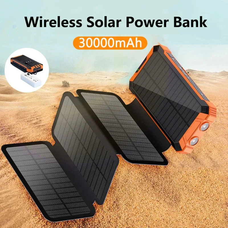 30,000mAh Solar Power Bank with Built-In Cables - Image 2