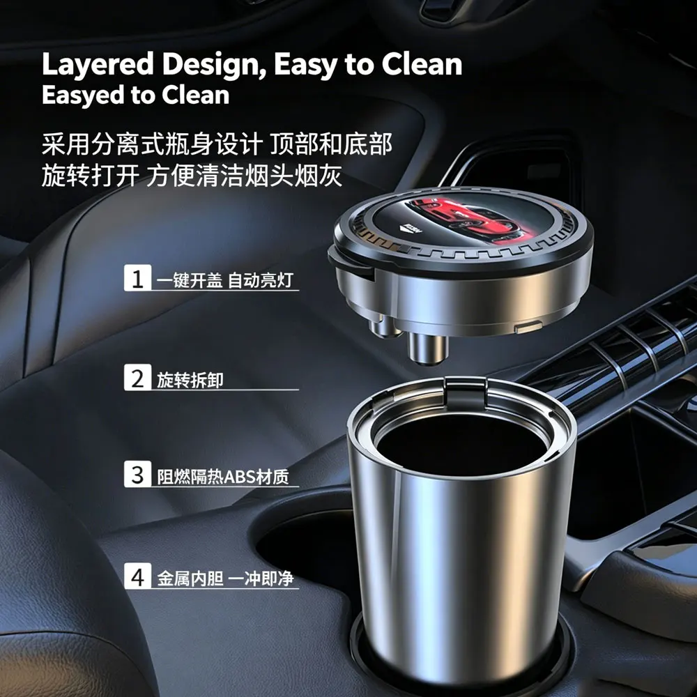 Portable LED Car Ashtray with Lid - Image 3